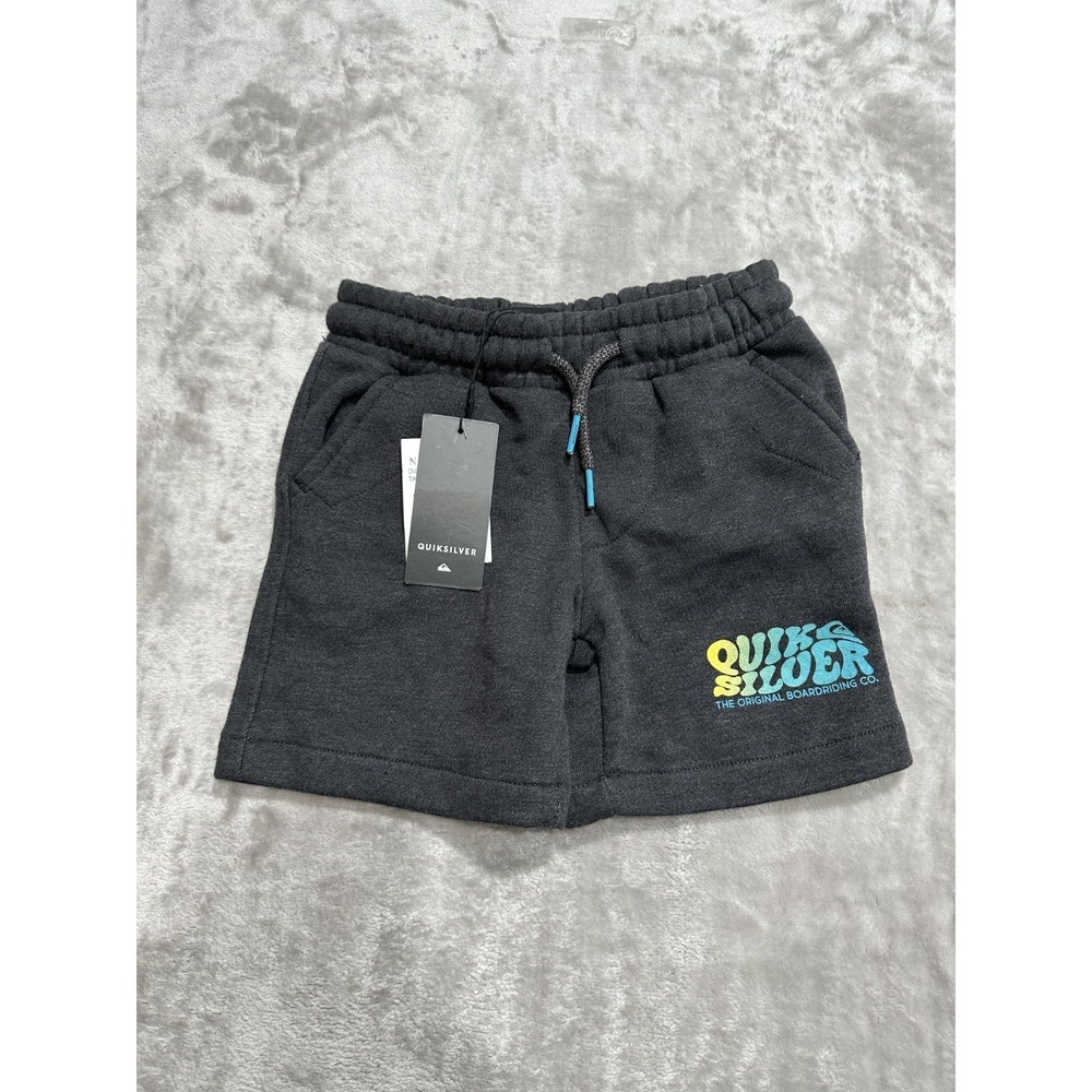 New QUIKSILVER Fleece Shorts Boys Size 2 Charcoal Gray Drawstring Pockets NWT